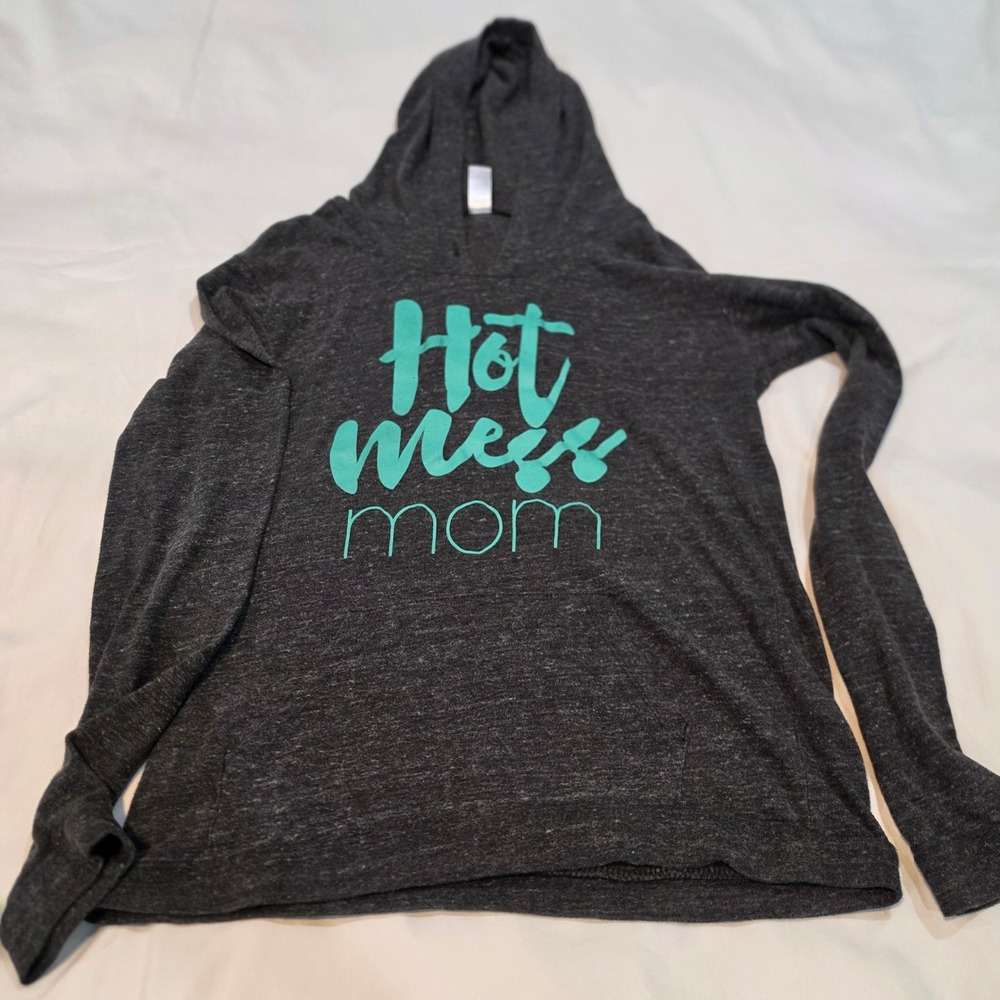 Alternative Earth Hoodie Women XL Gray Hot Mess Mom Excellent Graphic Pullover